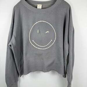 By Together Embroidered Smiley Face Sweatshirt - Charcoal